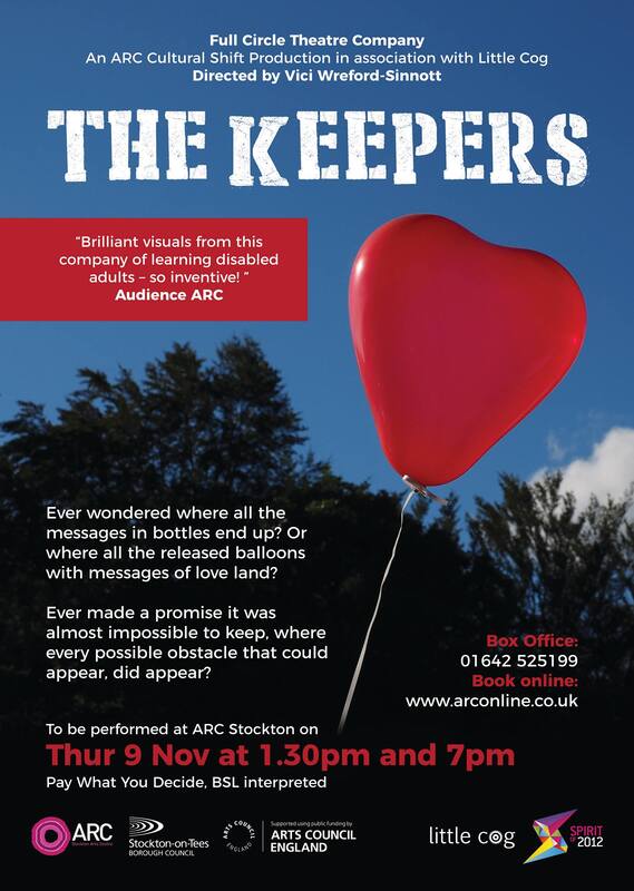 The poster for the next show, which was called The Keepers, is of a single heart shaped red balloon floating against a bright blue sky with large white clouds. 