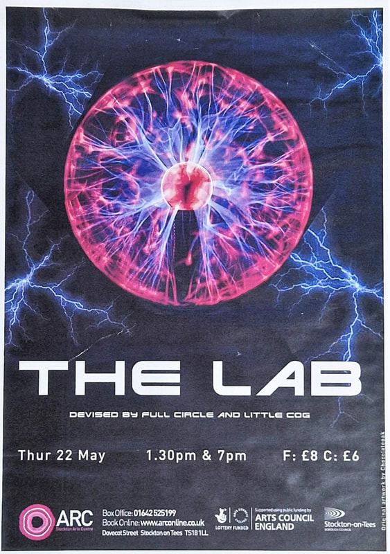 Now we’re going back to Full Circle’s first major show at ARC on the main stage. The Lab. The show poster contains a large image of a glass plasma ball with purple and blue lightening strike lines within it. 