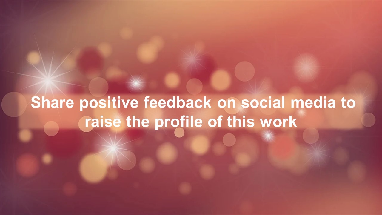 Christmas sparkles woith text that reads 'Share positive feedback on social media to raise the profile of this work'