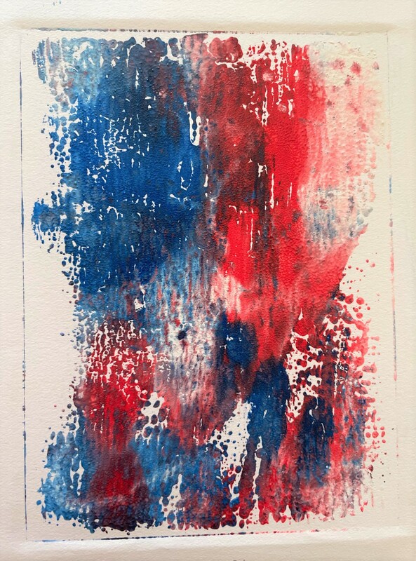 A4 abstract image of red and blue inks